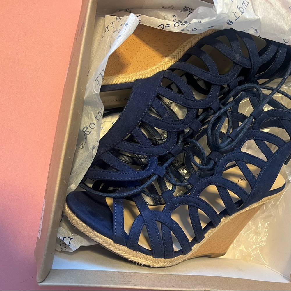 Indigo Blue Heels with Strappy Design